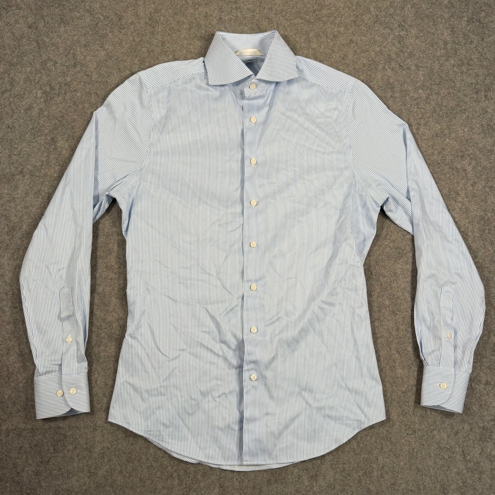 SuitSupply Blue Striped Traveller Extra Slim Fit Dress Shirt Men's Size 14.5 37